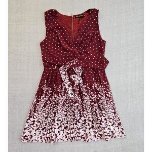 Ravi Famous London Sleeveless‎ Floral Print Dress Maroon and White Size 14 EUC